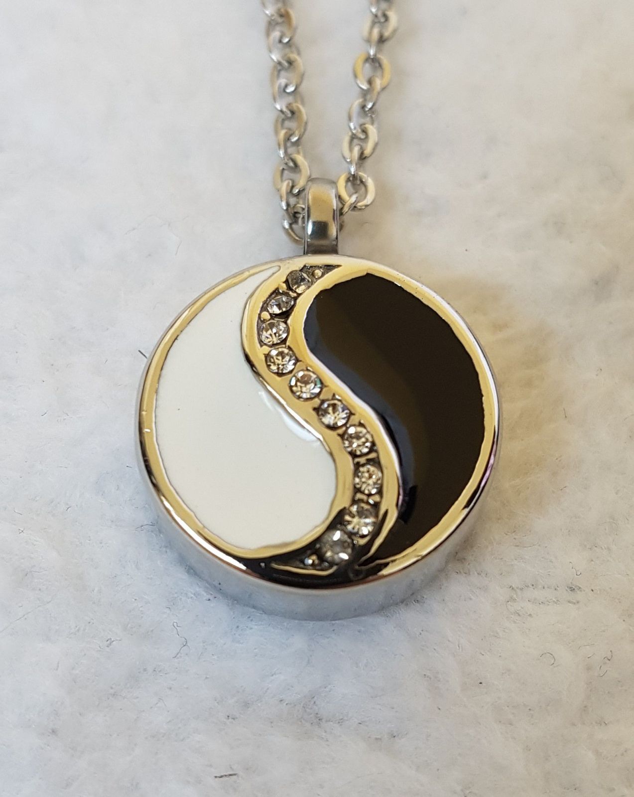 Hanger - Rond Yin Yang met strass van edelstaal - Afbeelding 4