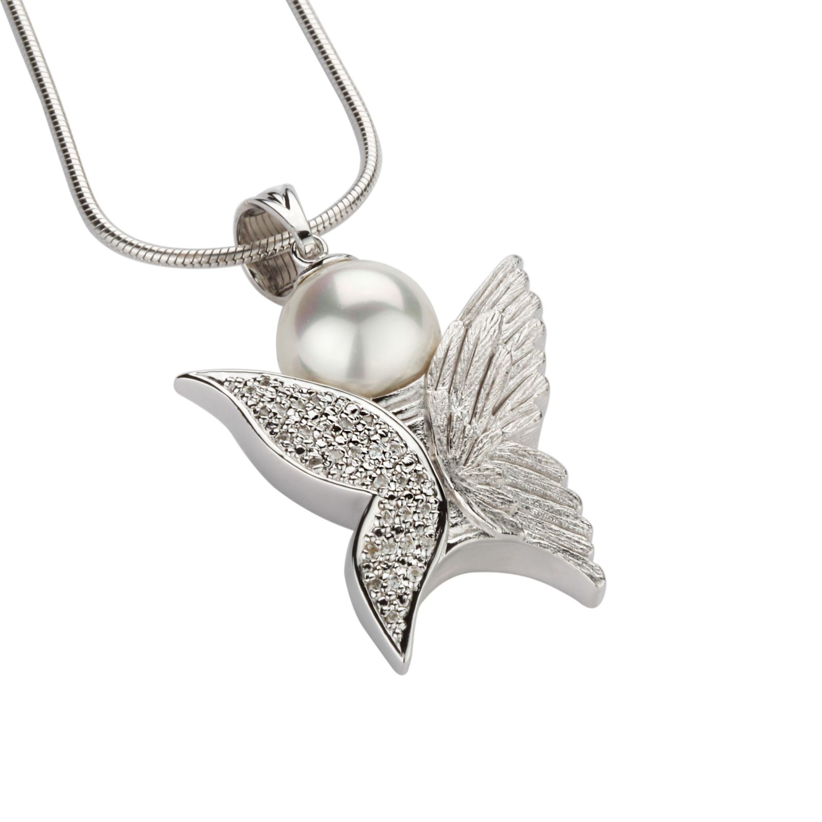 Zilveren Parel Vlinder Ashanger incl zilveren ketting