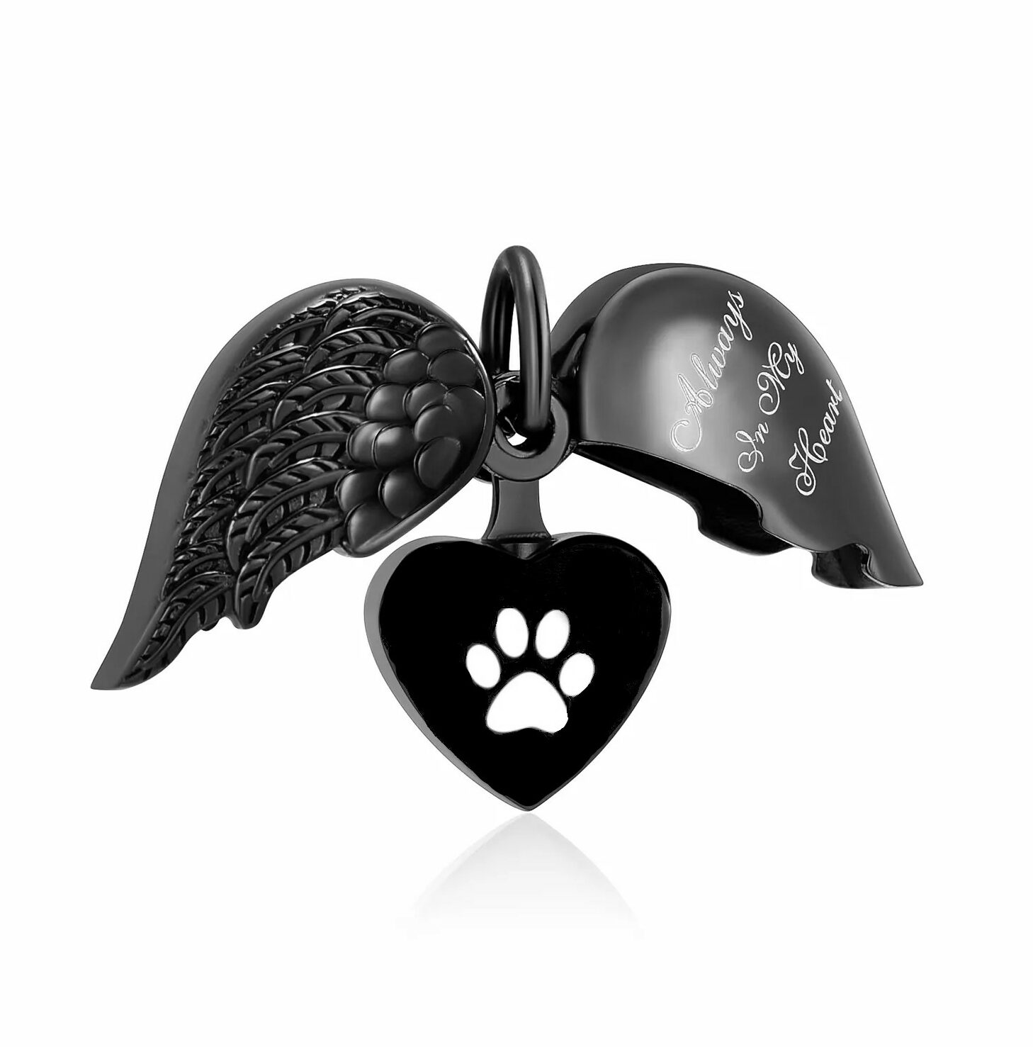 Hanger voor dierenas met speciale zwarte engelenvleugel