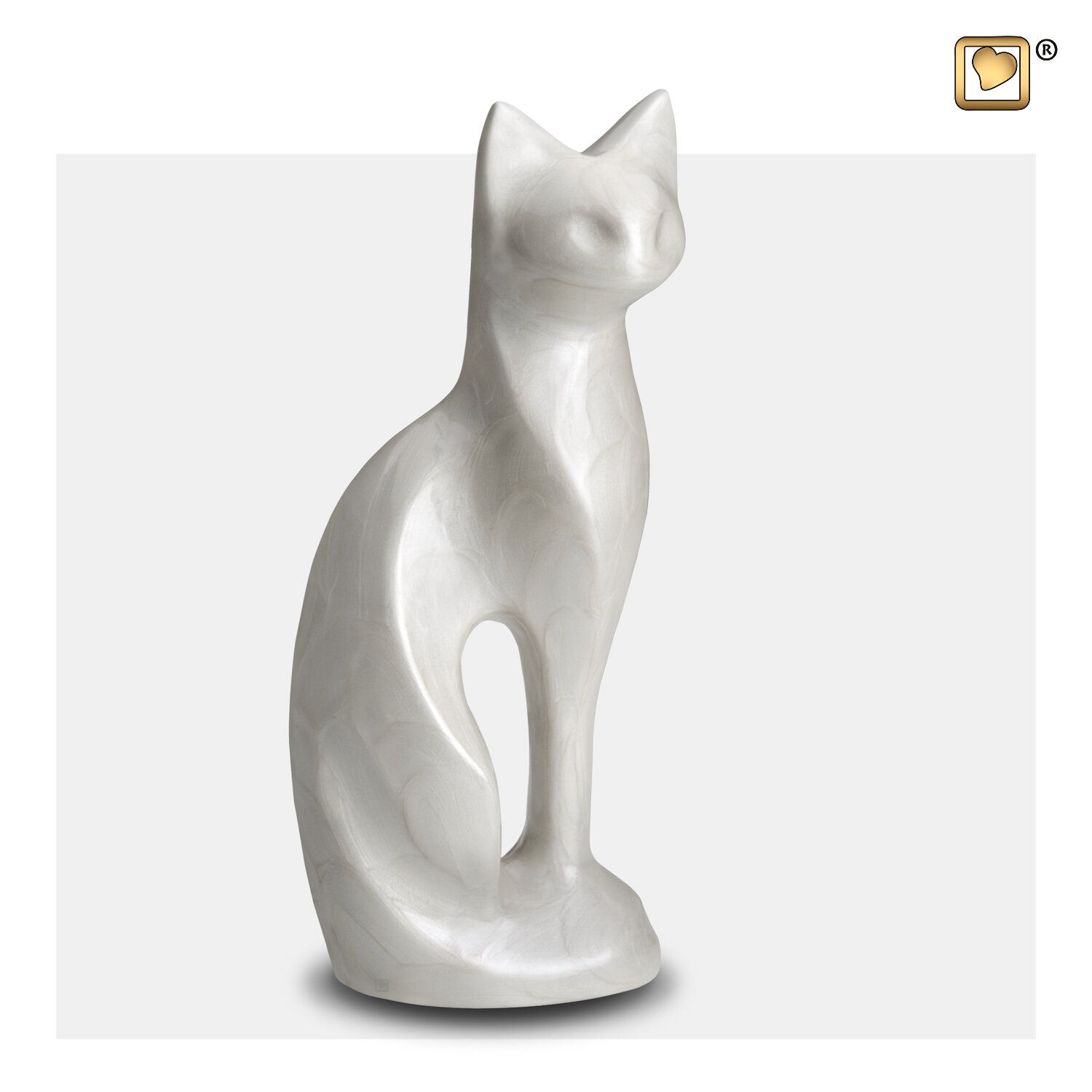 Witte dierenurn met katvormig design
