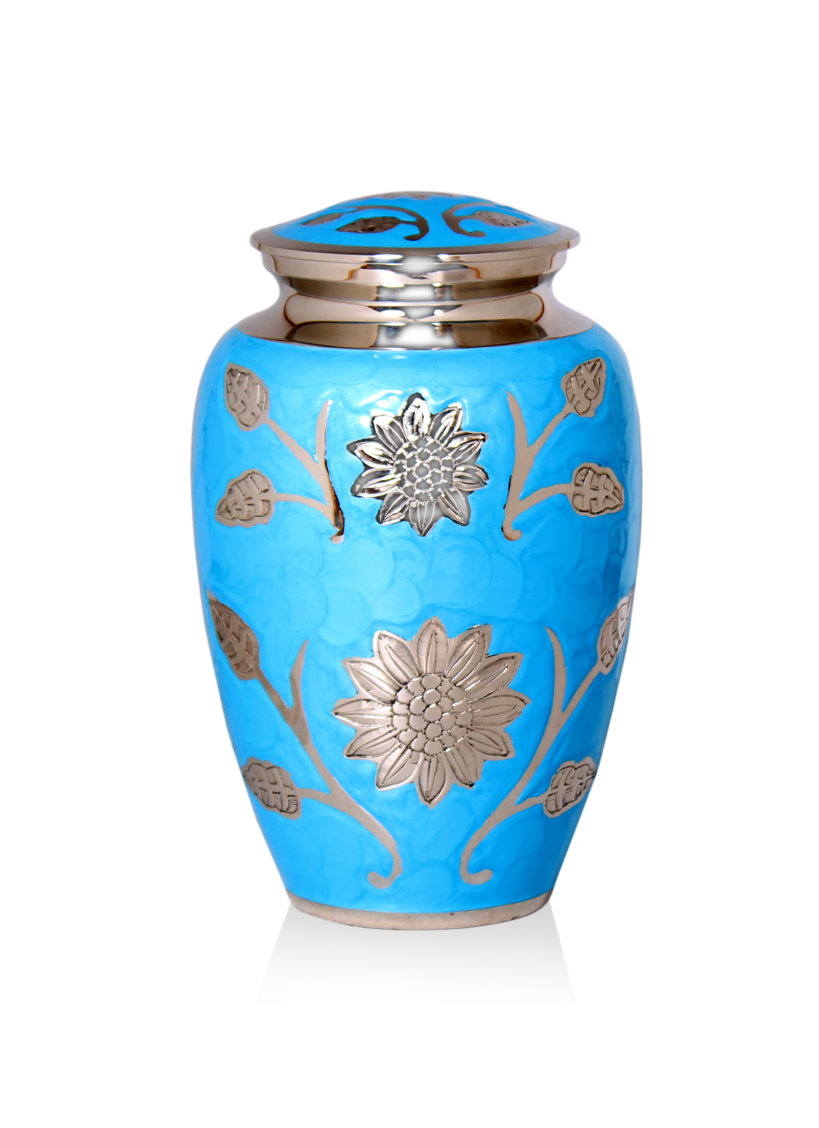 Blauwe Urn met Prachtige Bloemdecoraties - Afbeelding 2