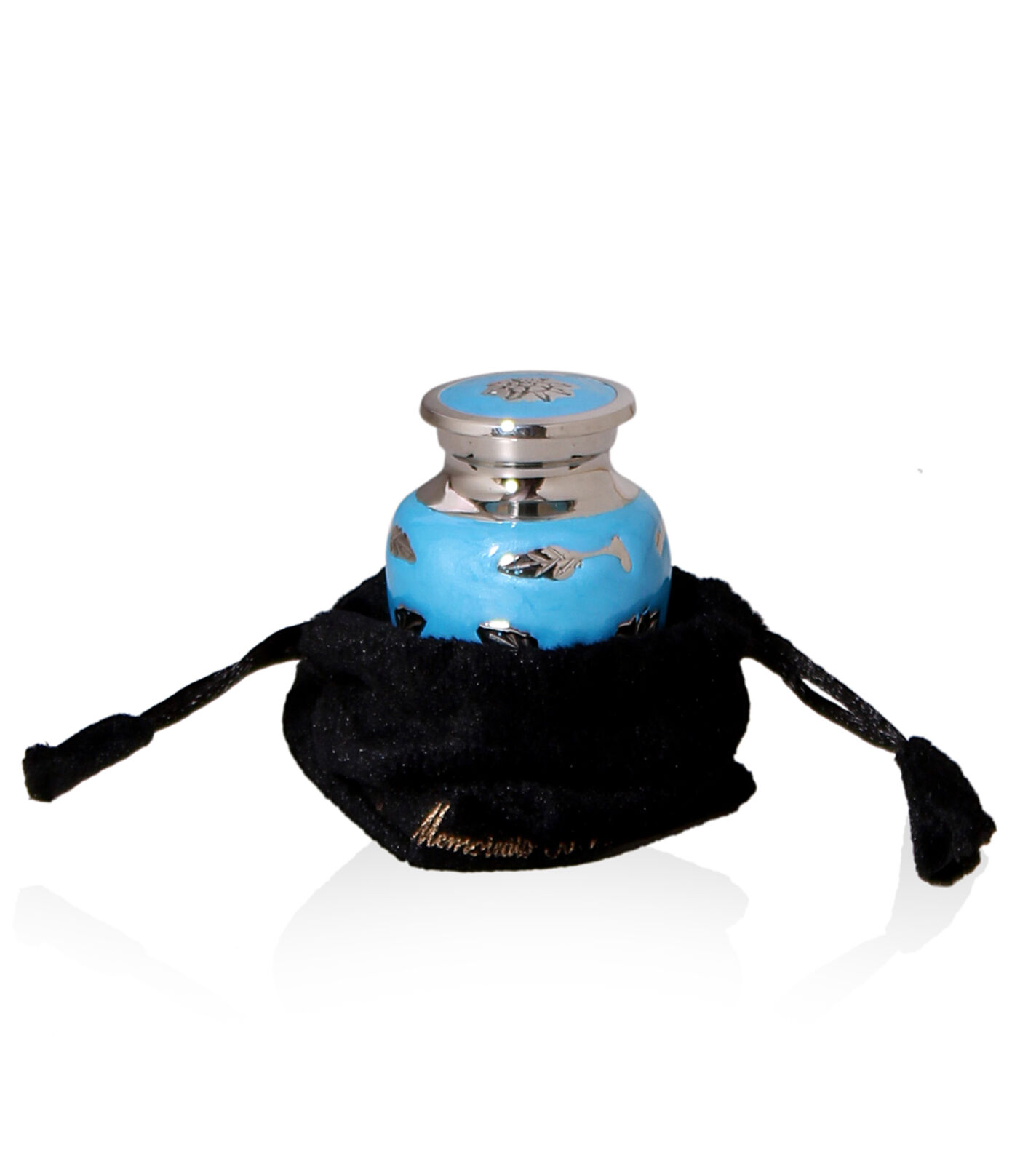 Mini messing urn | Blauw met bloemmotief - Afbeelding 2