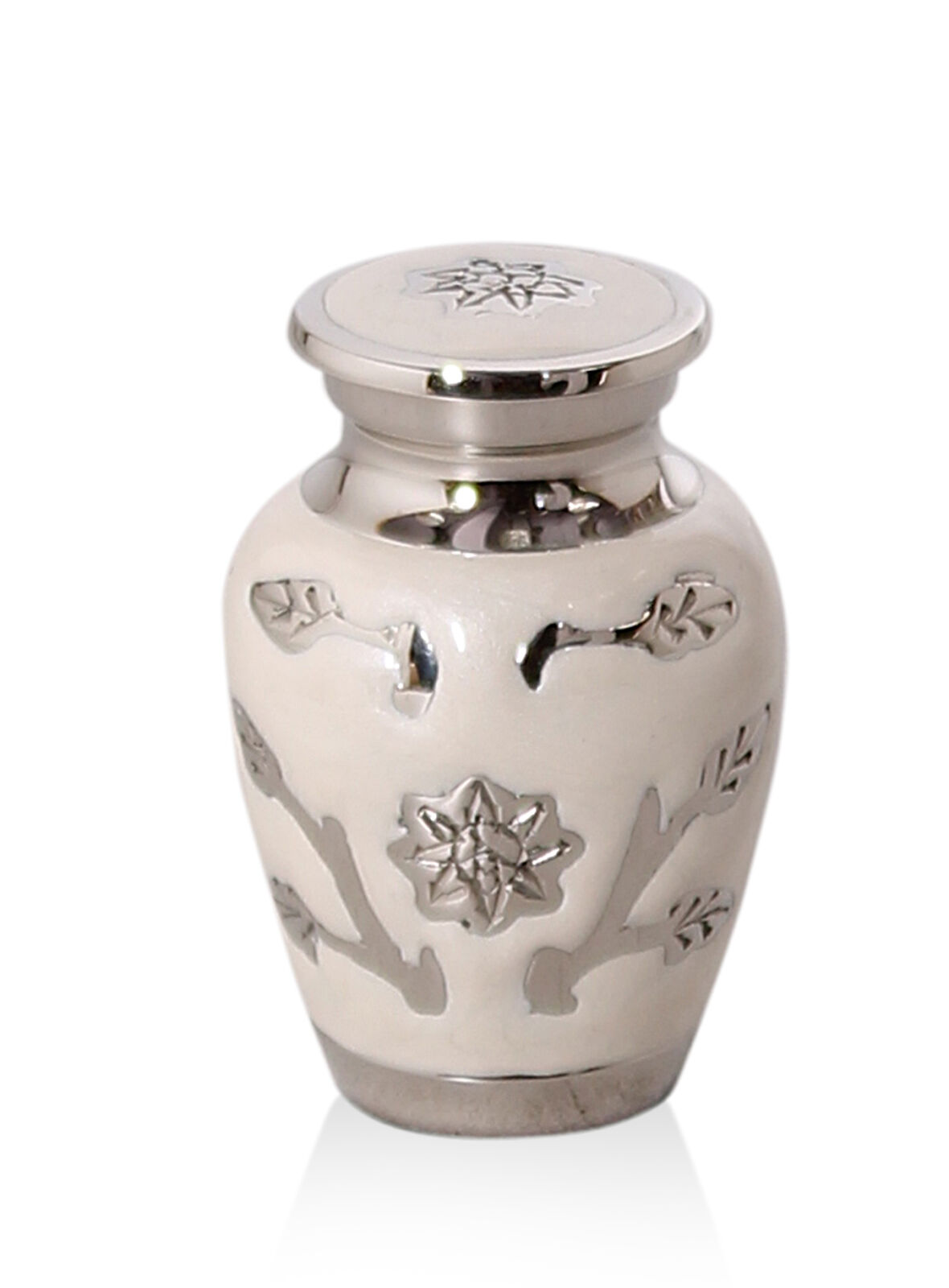 Messing urn | Witte bloemenmotief - Afbeelding 3