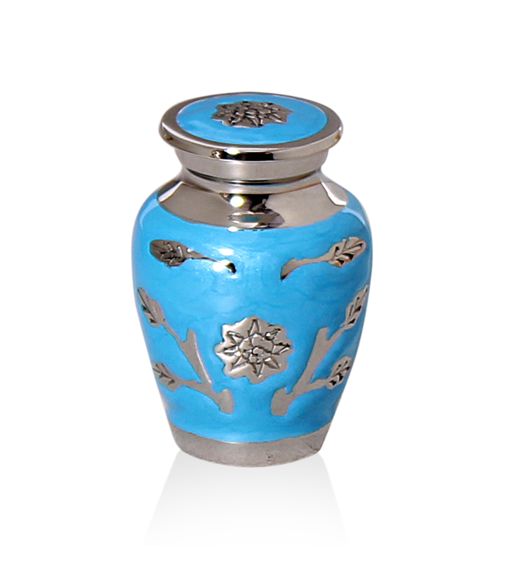 Mini messing urn | Blauw met bloemmotief