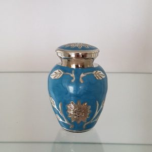 Mini messing urn | Blauw met bloemmotief - Afbeelding 6