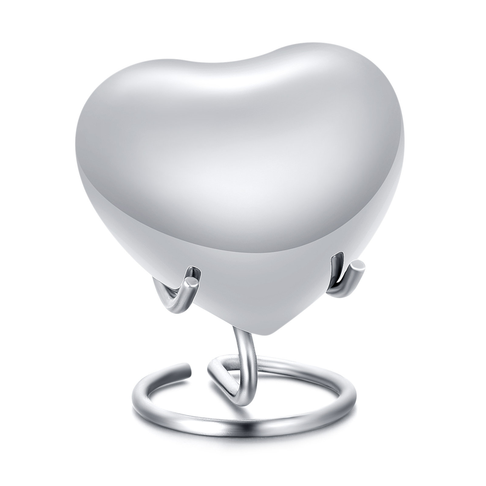 Zilverkleurige mini urn in de vorm van een edelstalen hart