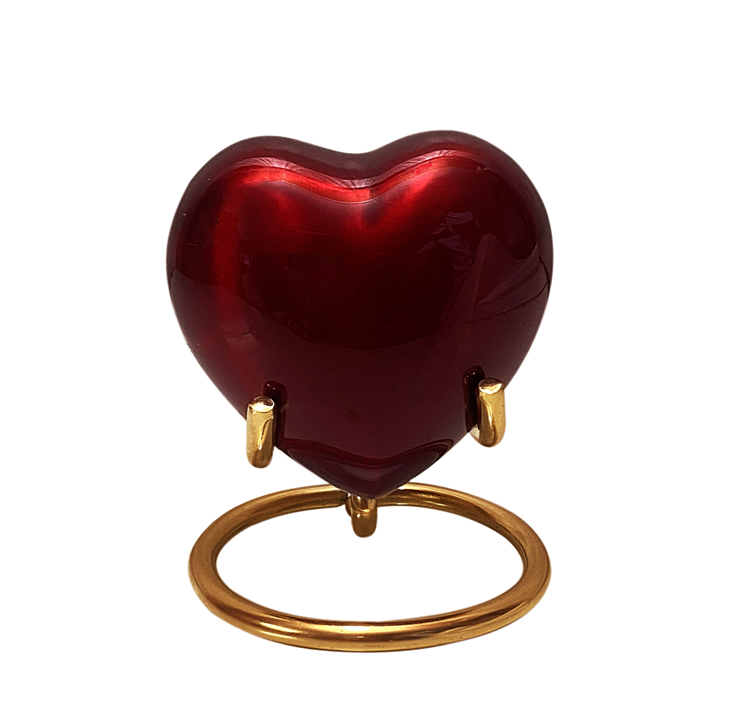 Messing hartje mini urn in de kleur rood