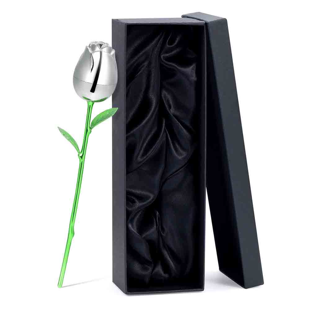 Mini urn met zilverkleurige roos | modern - Afbeelding 2