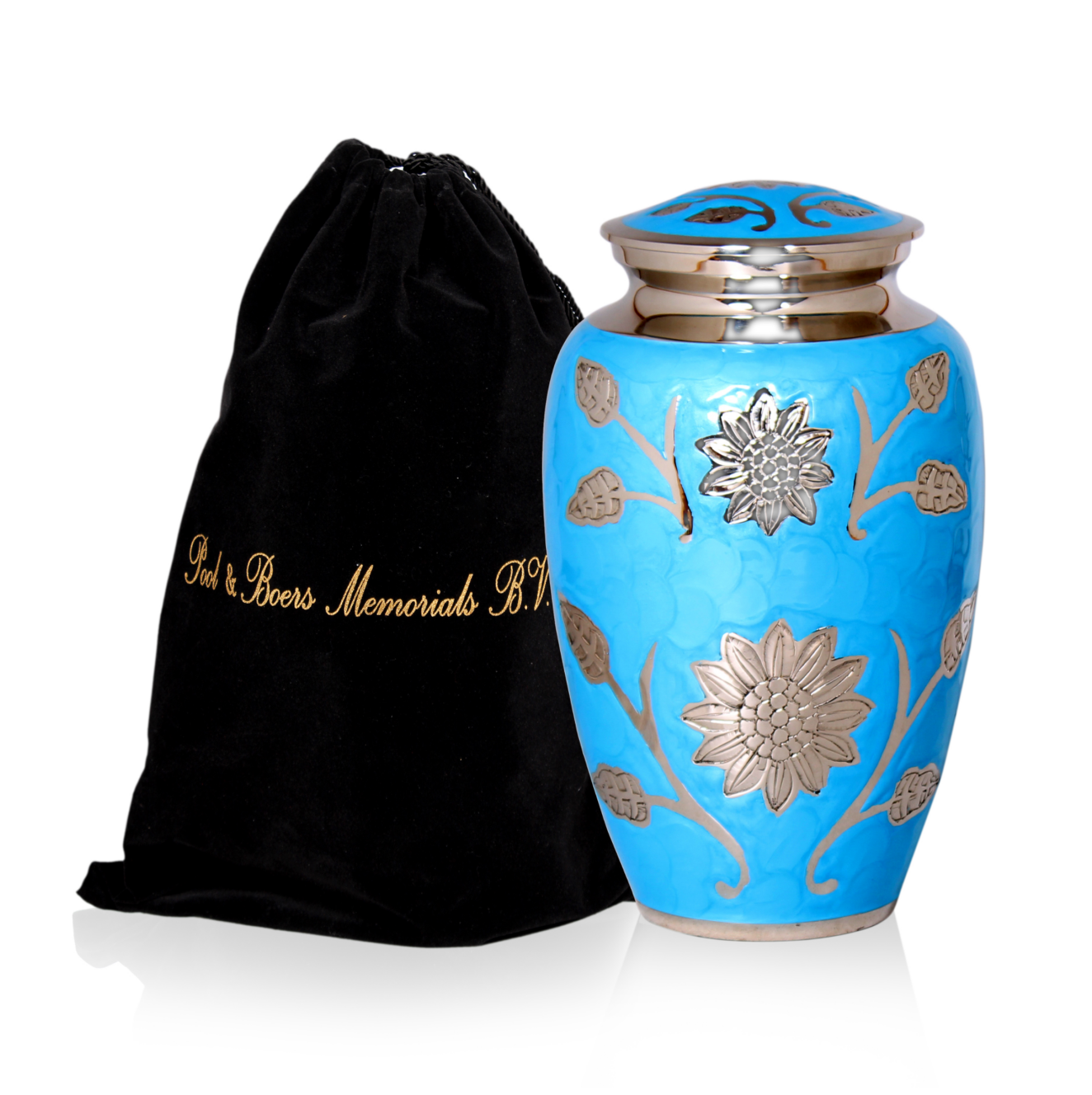 Blauwe Urn met Prachtige Bloemdecoraties