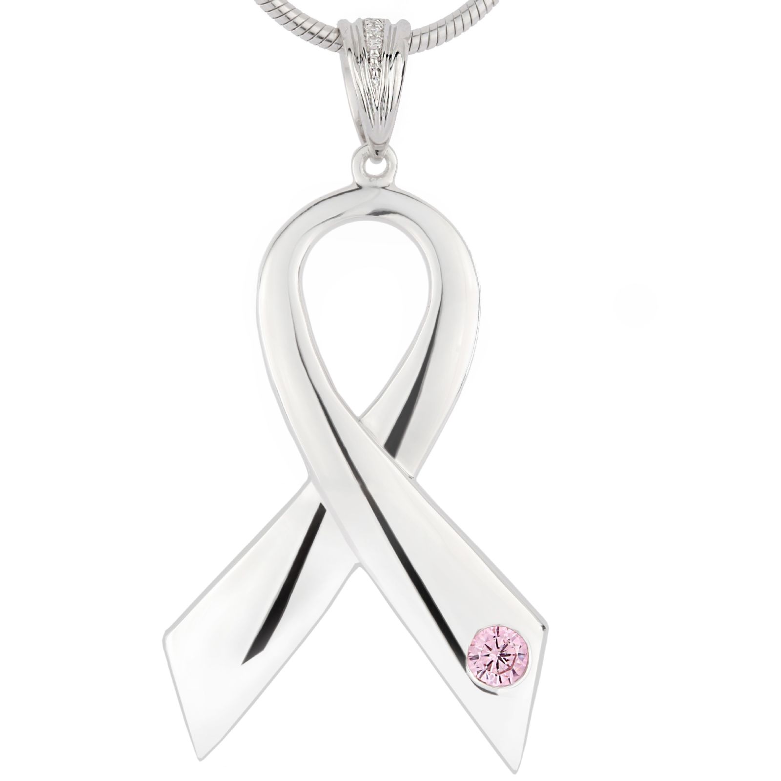 Dubbele askamer zilveren halsketting | pink ribbon incl zilveren ketting - Afbeelding 2