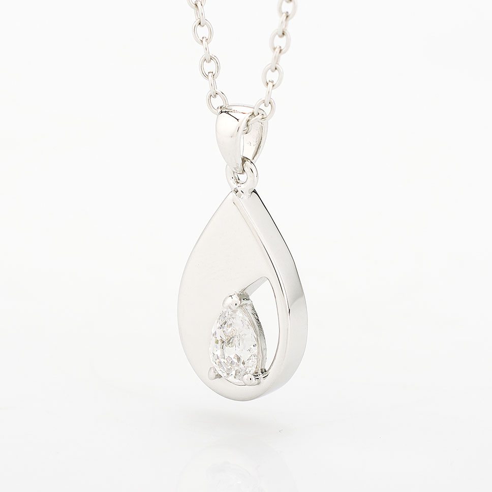 Zilveren Ashanger met Traanvorm en Zirkonia steen incl zilveren ketting - Afbeelding 2