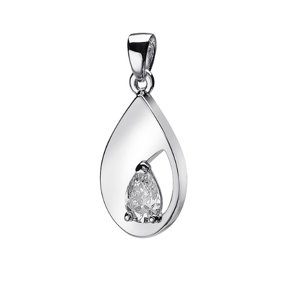 Zilveren Ashanger met Traanvorm en Zirkonia steen incl zilveren ketting