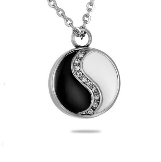 Hanger - Rond Yin Yang met strass van edelstaal