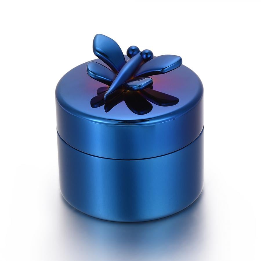 Kleine urn van edelstaal in blauw met Vlinderontwerp