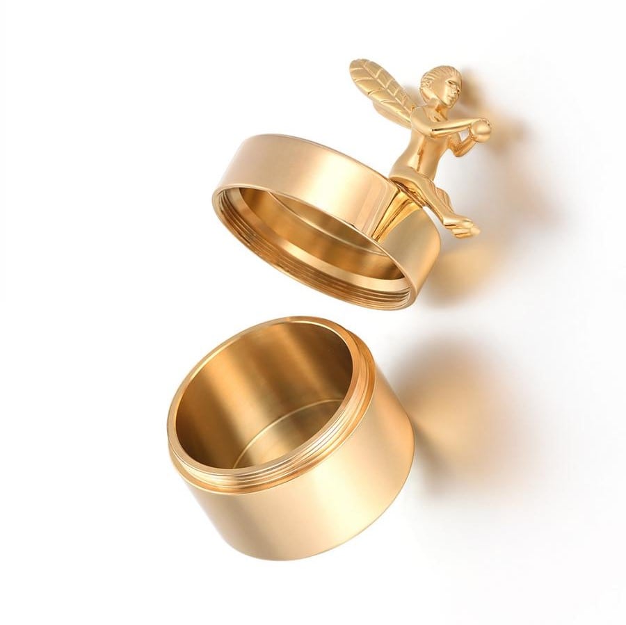 Edelstalen mini urn met vergulde memory box en Engel - Afbeelding 2