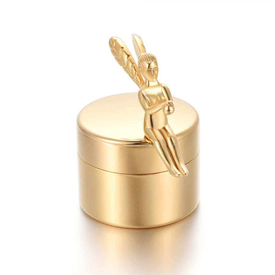 Edelstalen mini urn met vergulde memory box en Engel