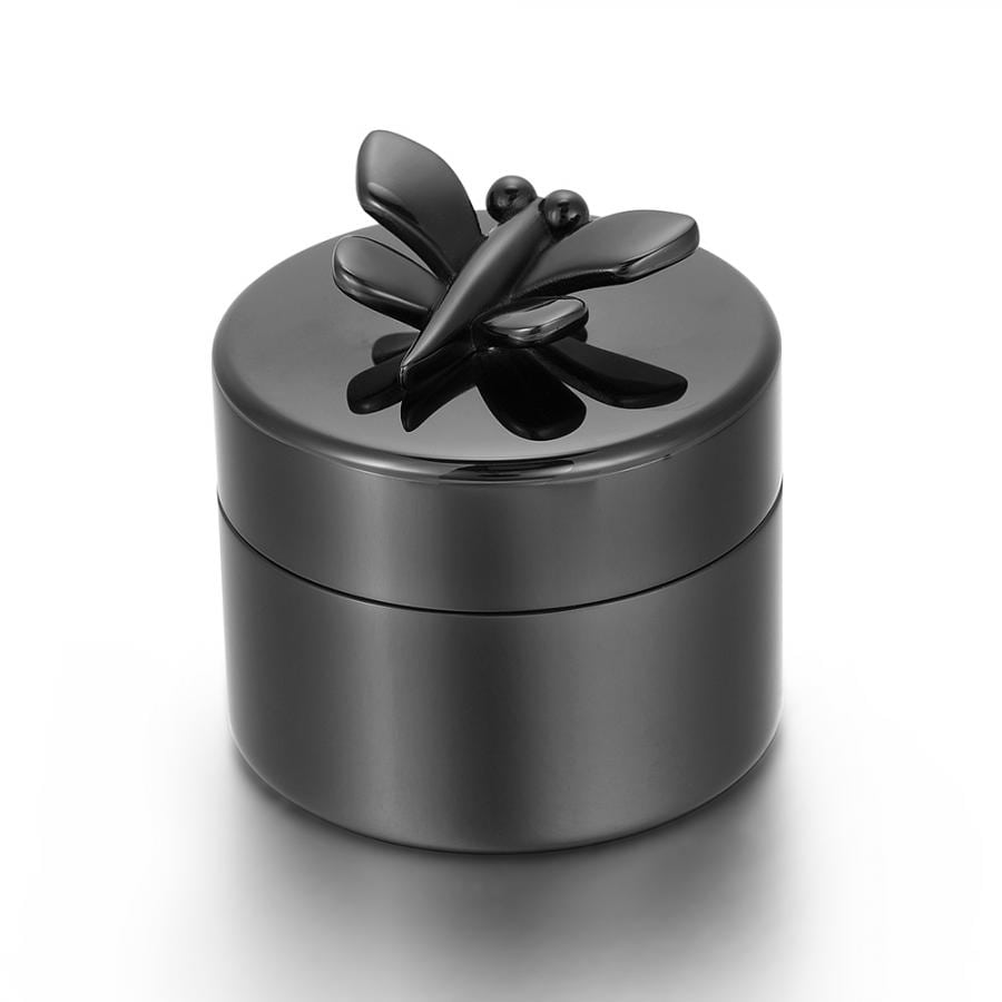 Mini Urn van Edelstaal met Vlinder Afbeelding in Zwarte Memory Box