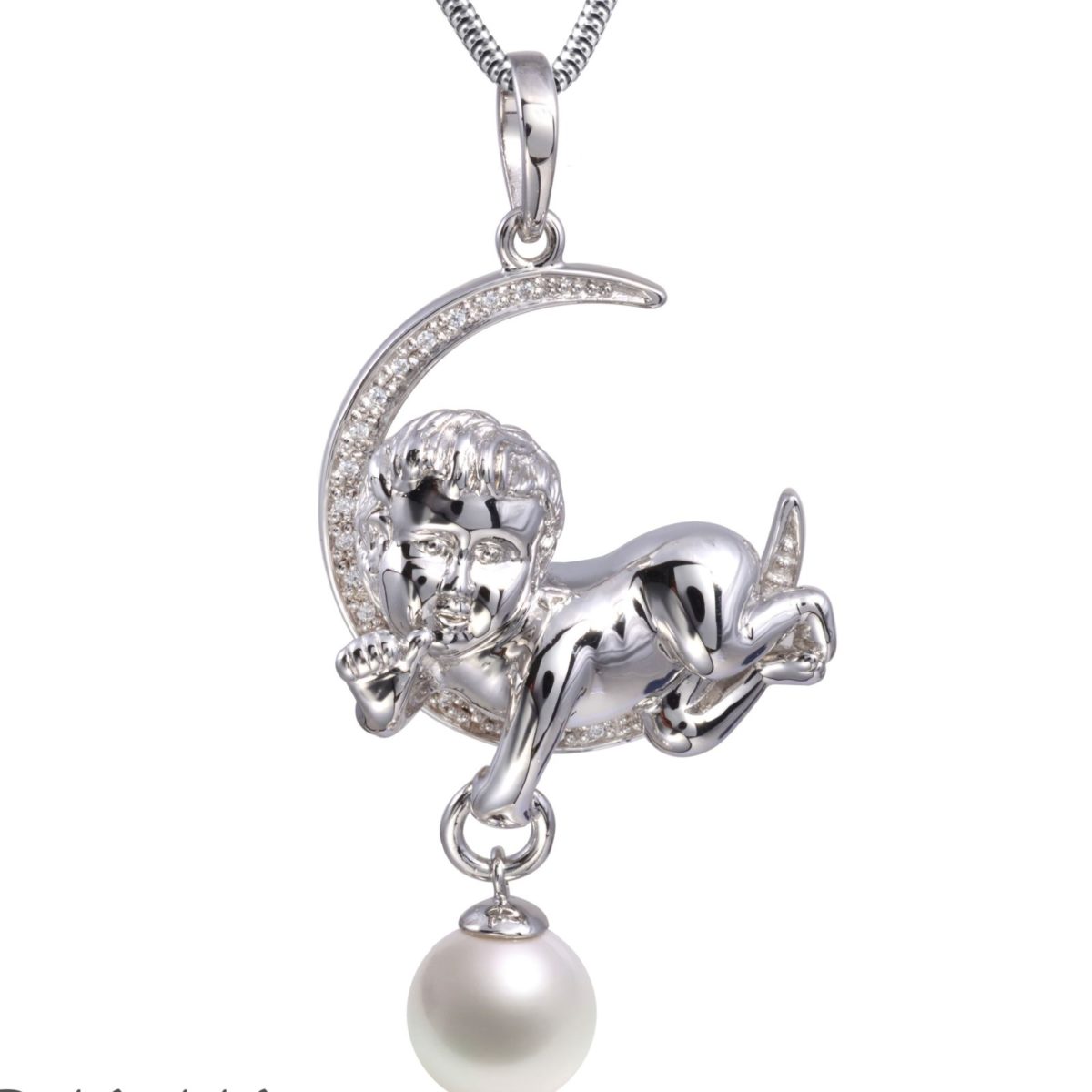 Zilveren ashanger met engel en parel incl zilveren ketting - Afbeelding 3
