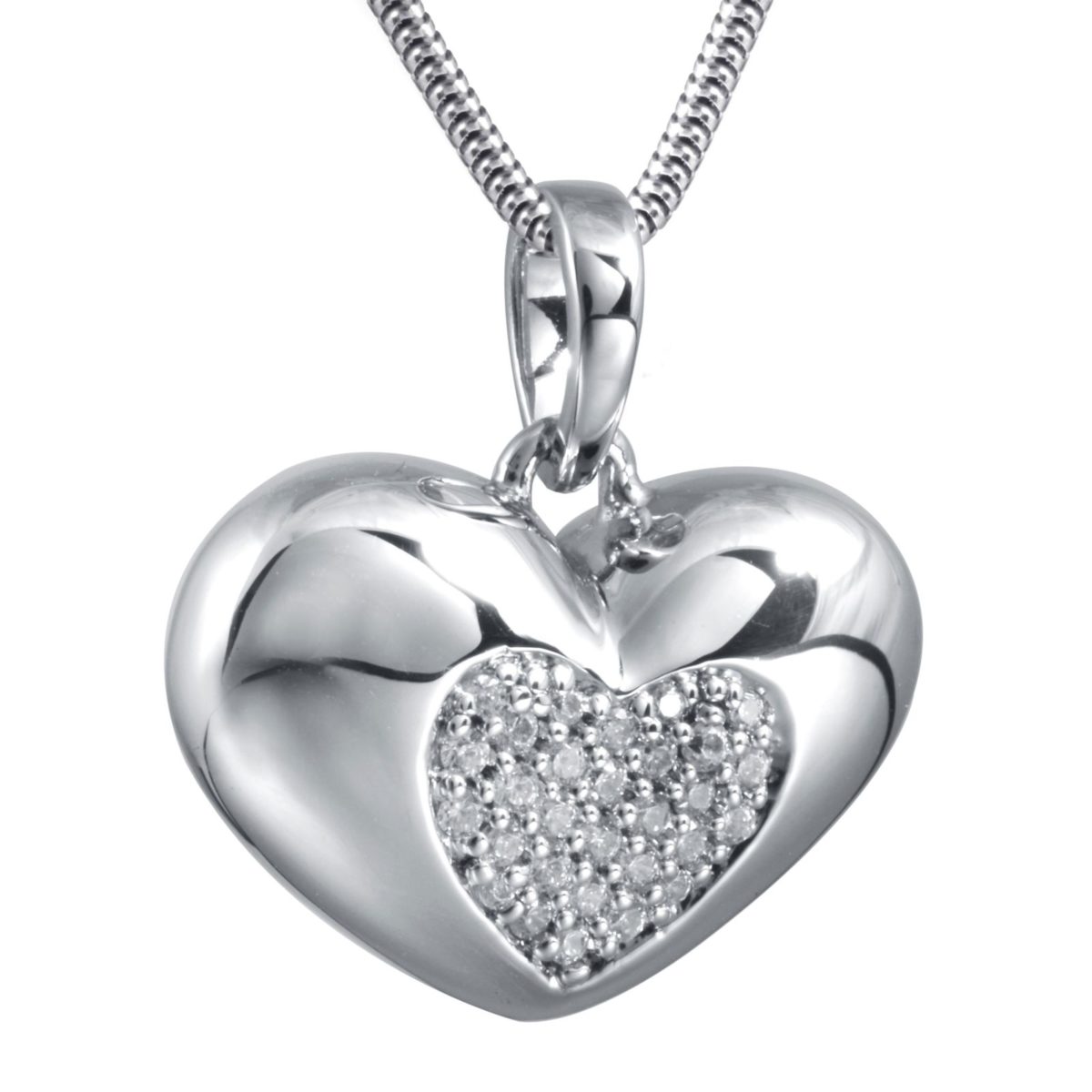 Hanger van zilver met een hartvorm en een bolvormige zirkonia incl zilveren ketting