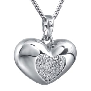 Hanger van zilver met een hartvorm en een bolvormige zirkonia incl zilveren ketting - Afbeelding 2