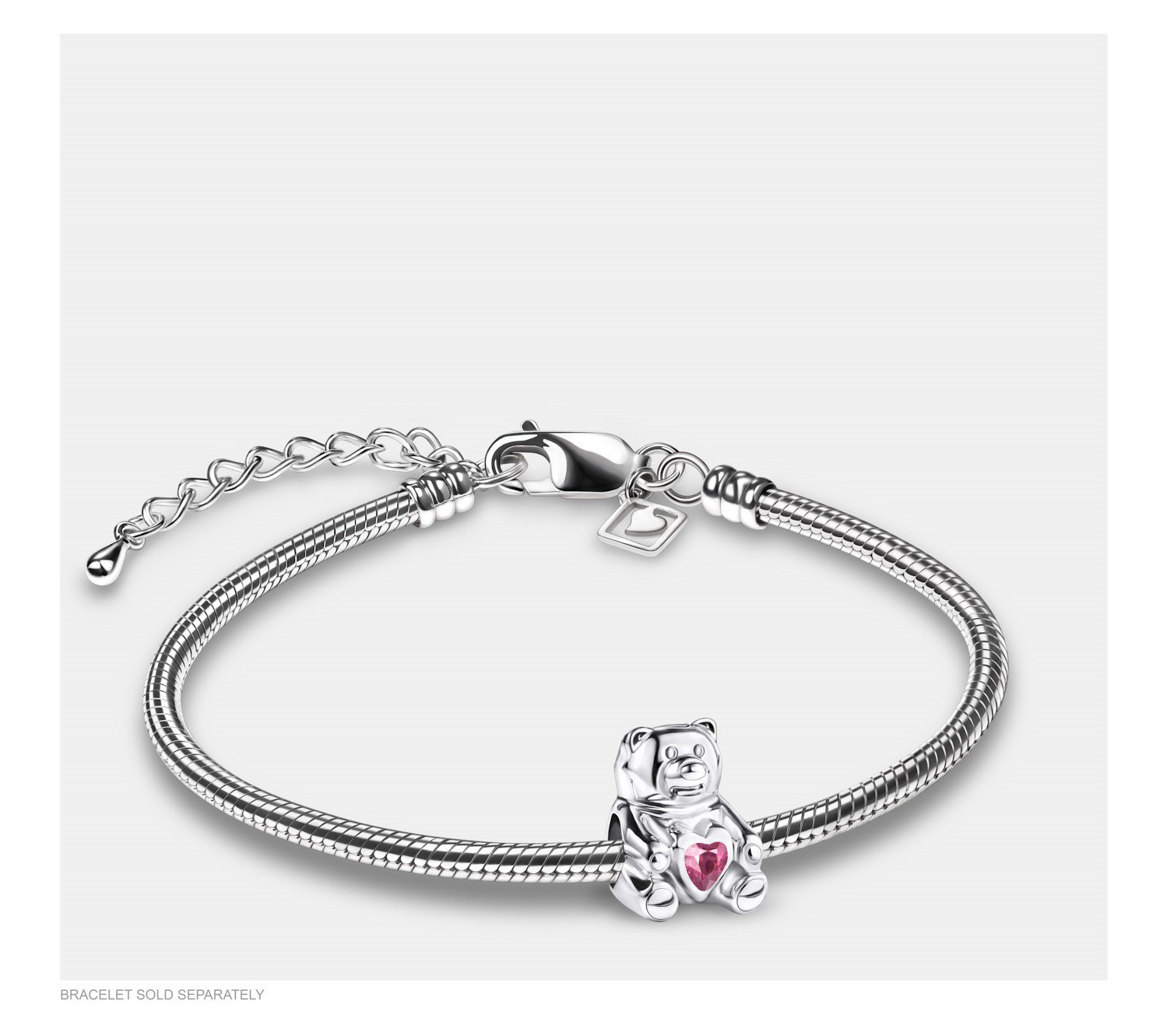 Asbedel Zilver Beertje Roze Kristal - Afbeelding 2