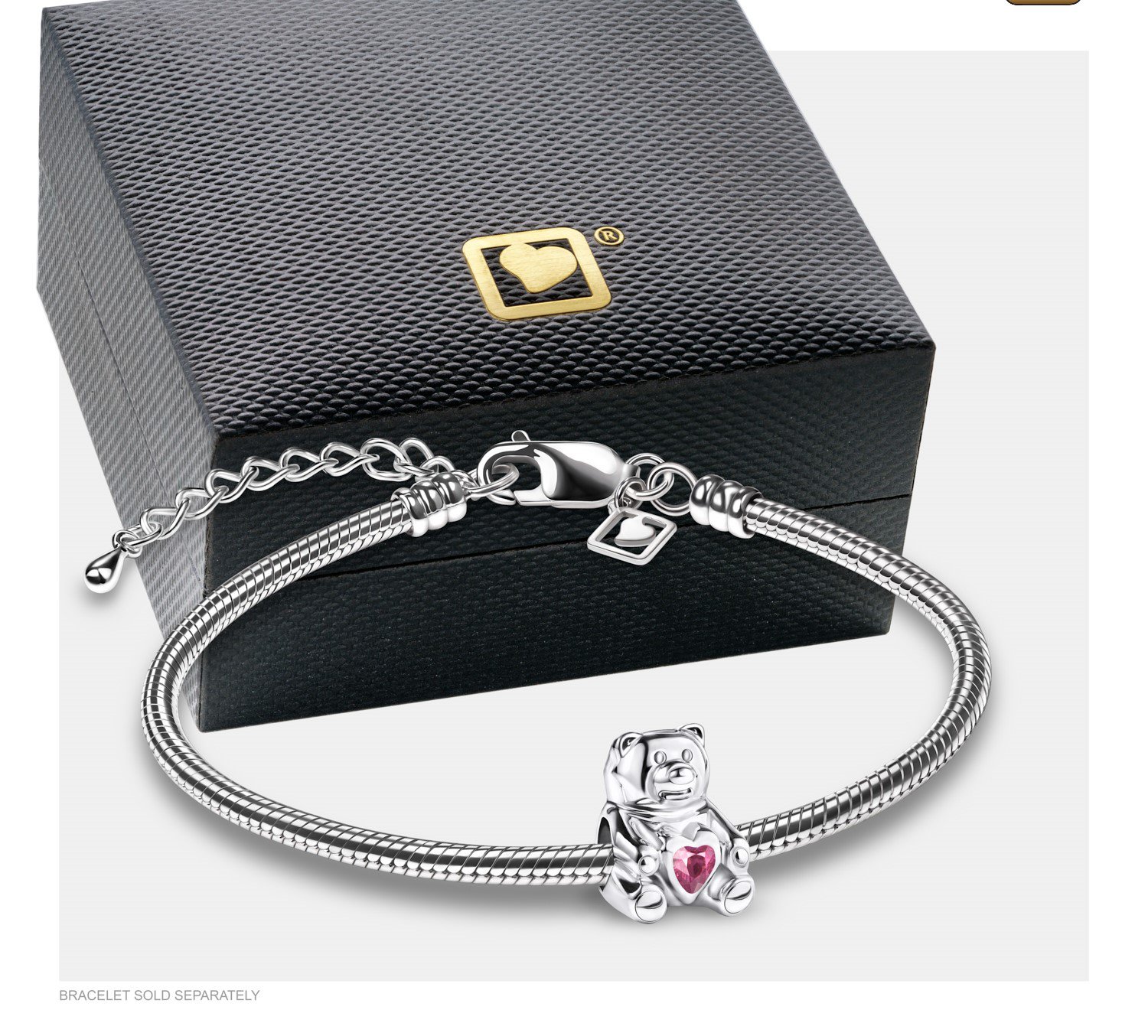 Asbedel Zilver Beertje Roze Kristal - Afbeelding 3