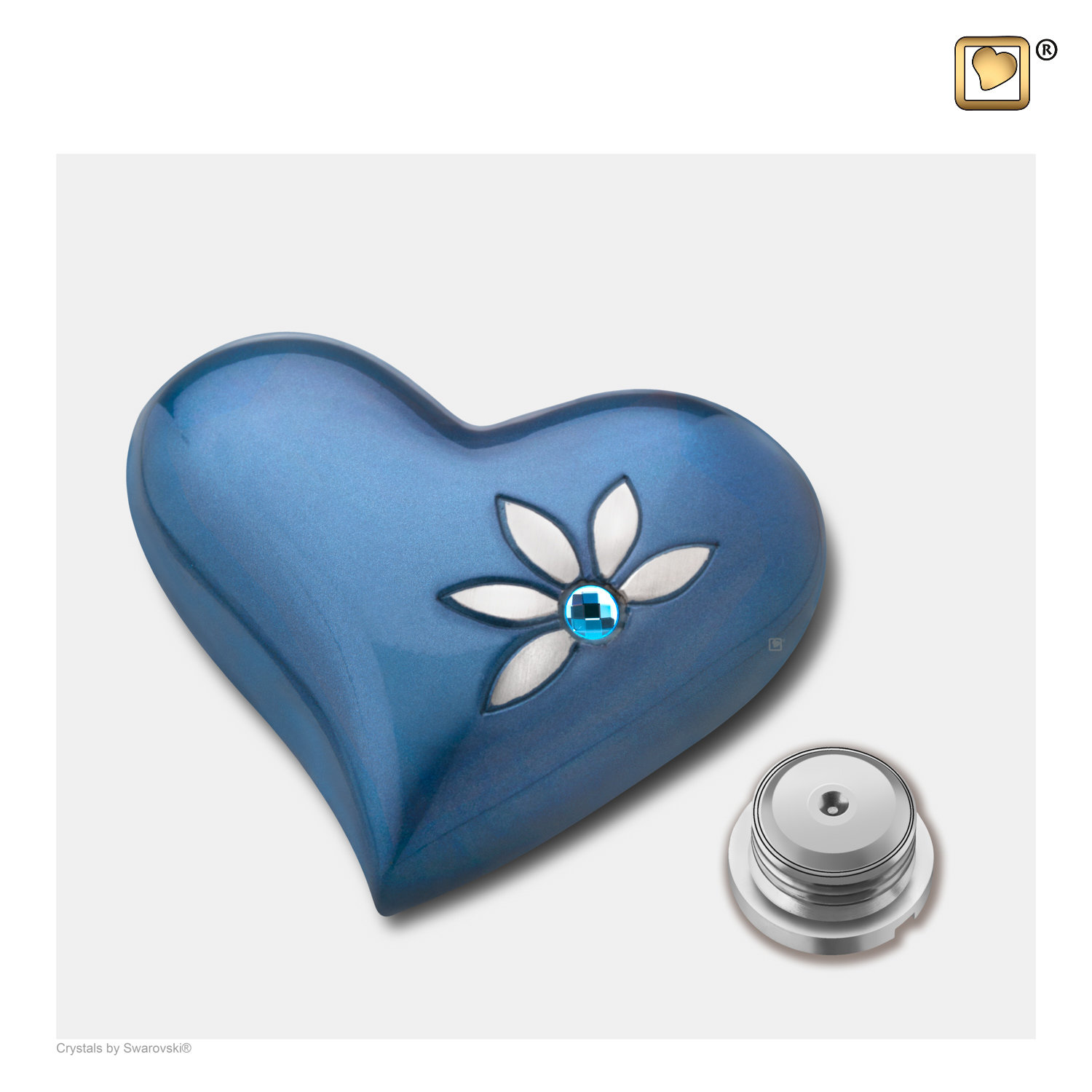 Mini Urn hart blauw met swarovski steen - Afbeelding 2