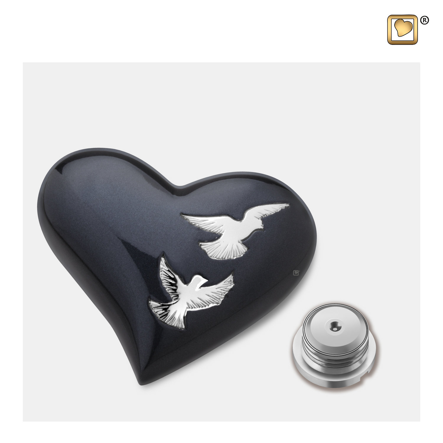 Mini Urn hart zwart met vogels - Afbeelding 2