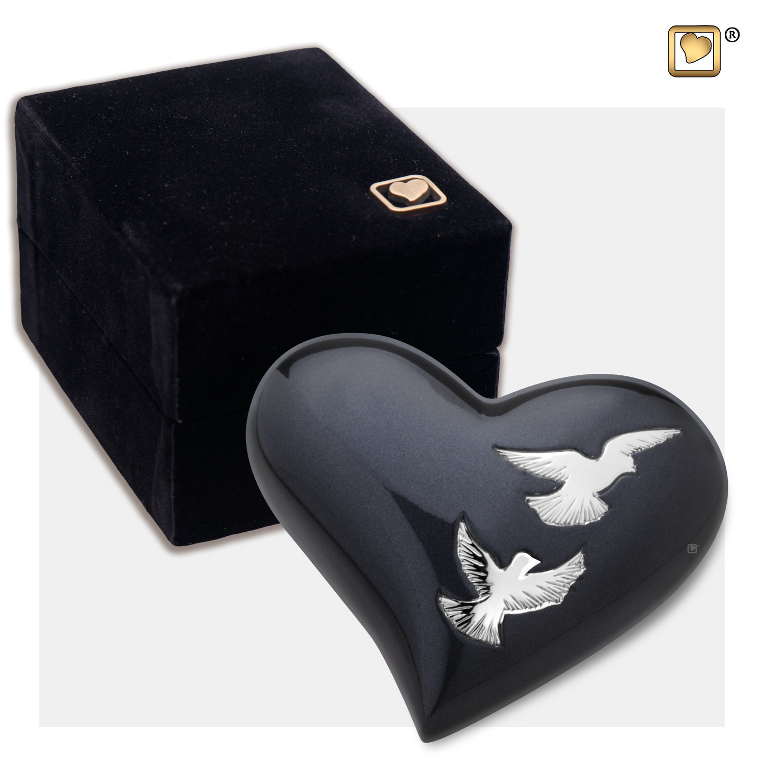 Mini Urn hart zwart met vogels - Afbeelding 3