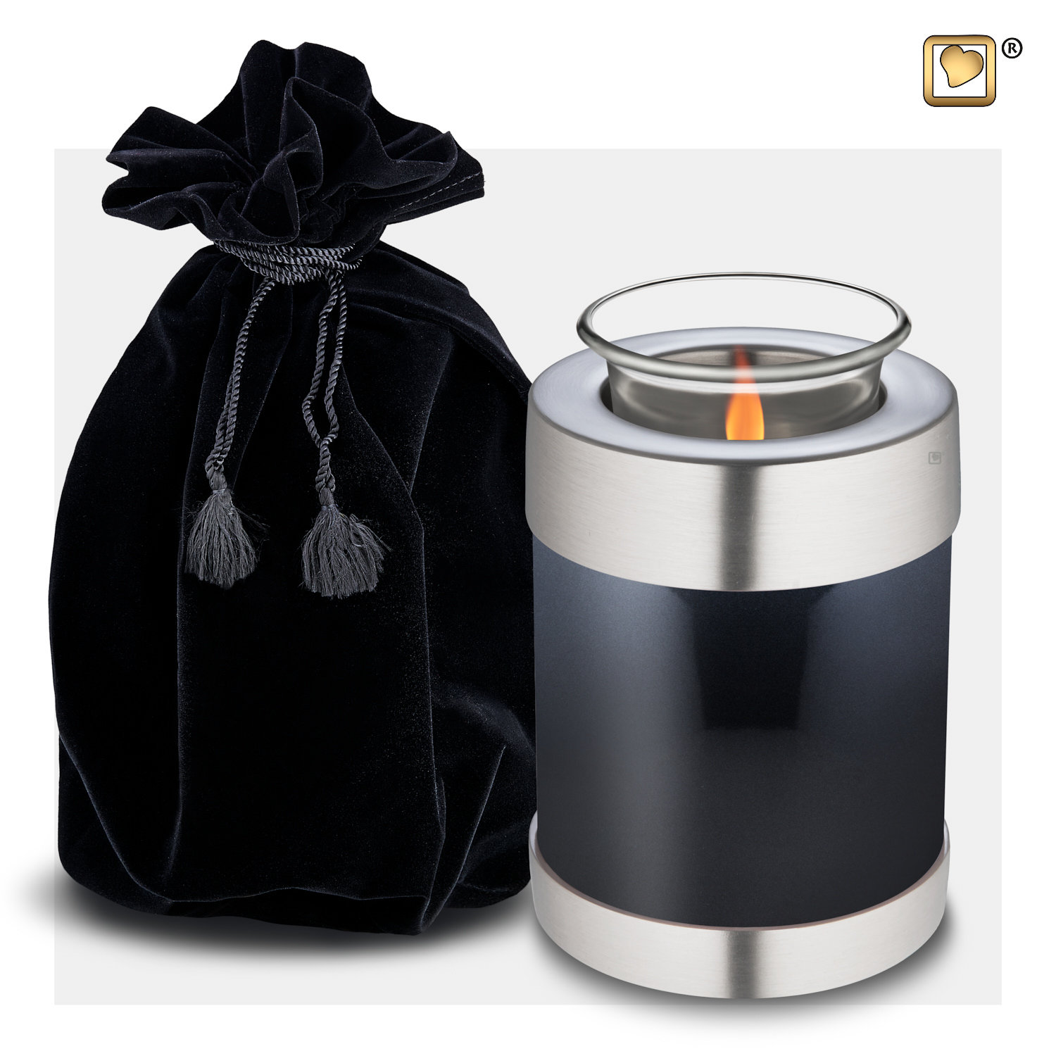 Mini Urn kaarshouder zwart met zilverkleur sierrand - Afbeelding 2
